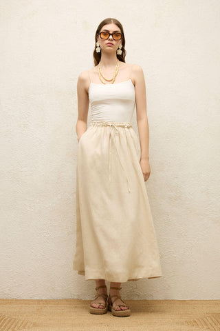 Loose Fit Linen Skirt Beige