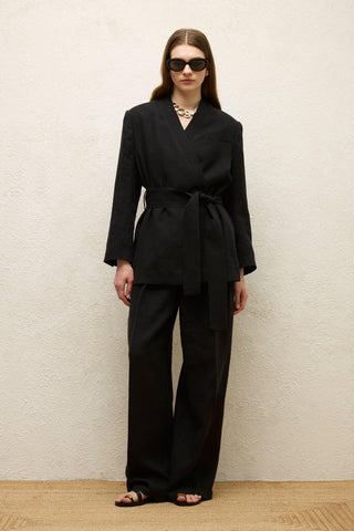 Linen Palazzo Trousers Black