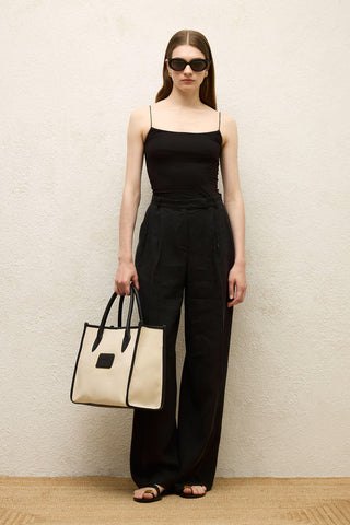 Linen Palazzo Trousers Black