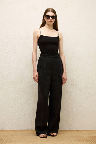 Linen Palazzo Trousers Black