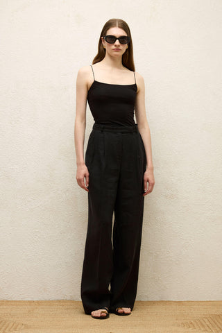 Linen Palazzo Trousers Black