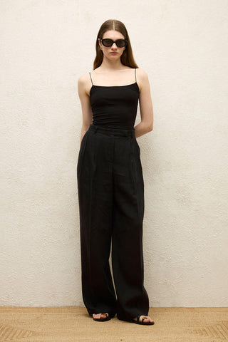 Linen Palazzo Trousers Black