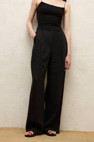 Linen Palazzo Trousers Black