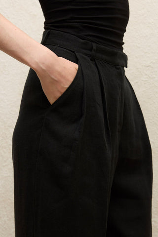 Linen Palazzo Trousers Black