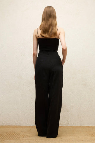 Linen Palazzo Trousers Black