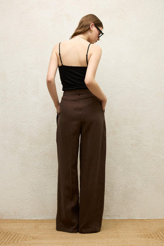 Linen Palazzo Trousers Dark Brown