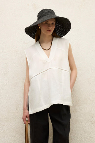 Sleeveless Linen Blouse Ecru