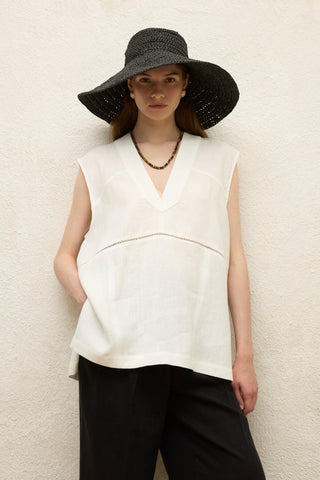Sleeveless Linen Blouse Ecru