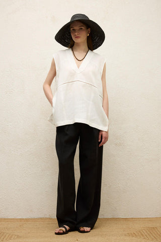 Sleeveless Linen Blouse Ecru