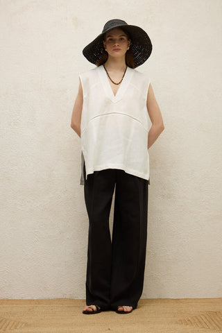 Sleeveless Linen Blouse Ecru