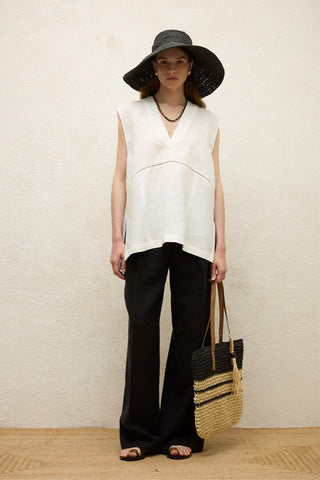 Sleeveless Linen Blouse Ecru