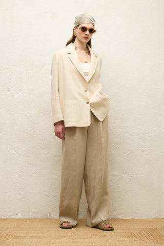 Linen Oversized Blazer Jacket Beige