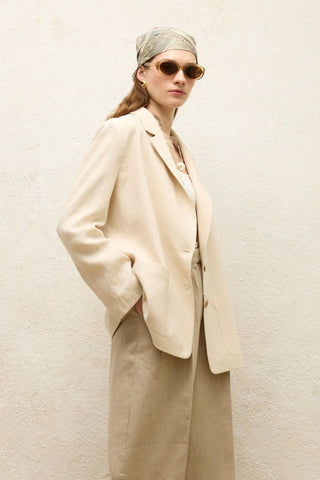 Linen Oversized Blazer Jacket Beige