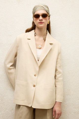 Linen Oversized Blazer Jacket Beige