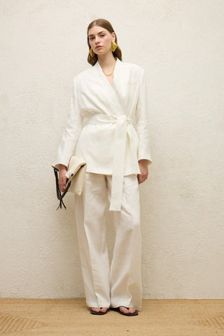 Linen Palazzo Trousers Ecru