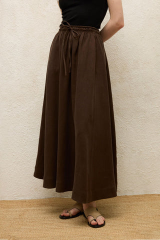 Loose Fit Linen Skirt Dark Brown