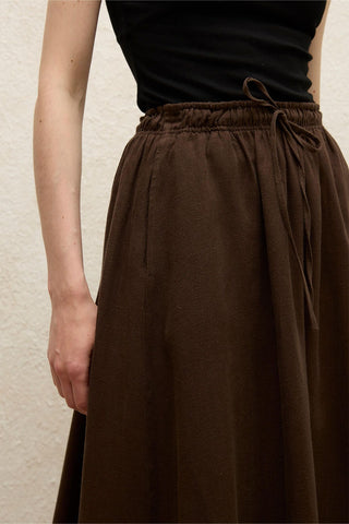 Loose Fit Linen Skirt Dark Brown