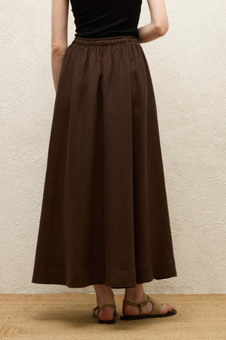 Loose Fit Linen Skirt Dark Brown