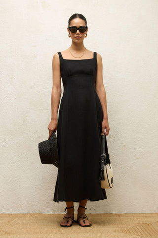 Linen Dress With Slit Black
