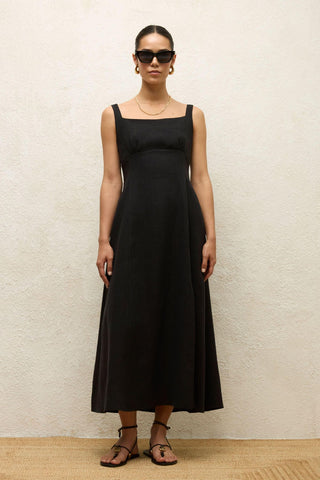 Linen Dress With Slit Black