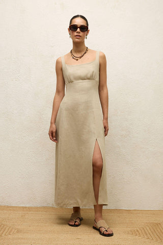 Linen Dress With Slit Sand