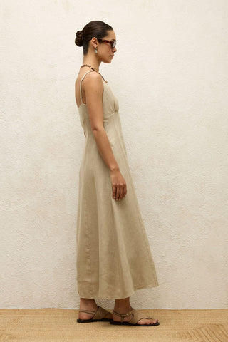 Linen Dress With Slit Sand