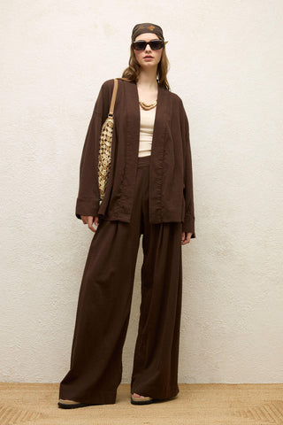 Cotton Belted Kimono Brown