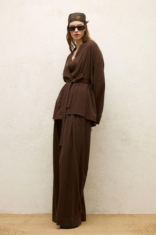 Cotton Belted Kimono Brown