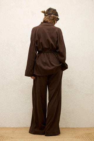 Cotton Belted Kimono Brown