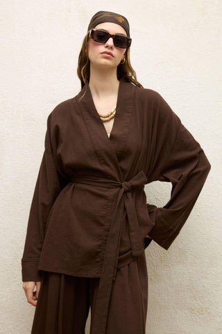 Cotton Belted Kimono Brown