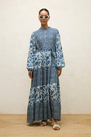 Layered Patterned Viscose Dress Blue Simone