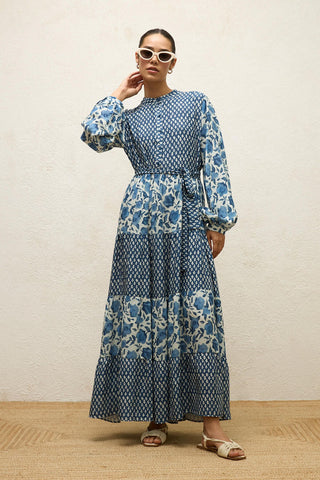 Layered Patterned Viscose Dress Blue Simone