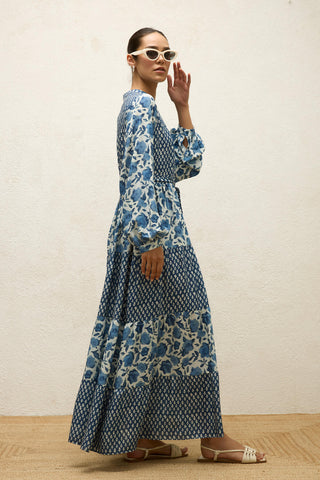 Layered Patterned Viscose Dress Blue Simone