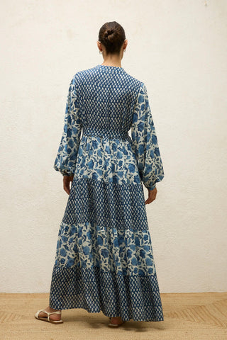 Layered Patterned Viscose Dress Blue Simone