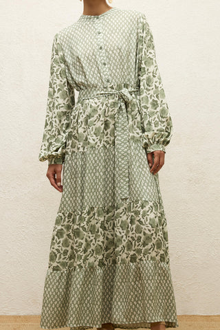 Layered Patterned Viscose Dress Green Simone