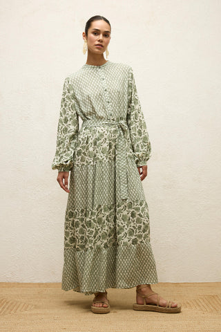 Layered Patterned Viscose Dress Green Simone