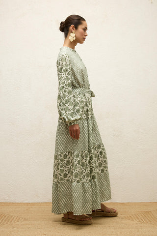 Layered Patterned Viscose Dress Green Simone