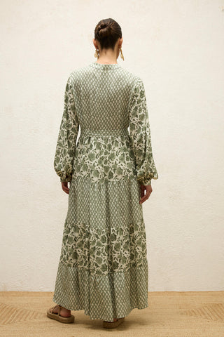 Layered Patterned Viscose Dress Green Simone