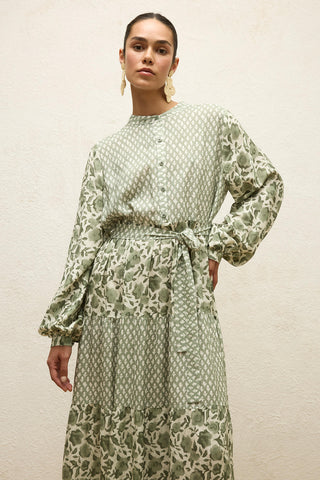 Layered Patterned Viscose Dress Green Simone