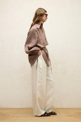 Linen Trench Shirt Dusty Rose