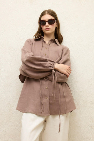 Linen Trench Shirt Dusty Rose