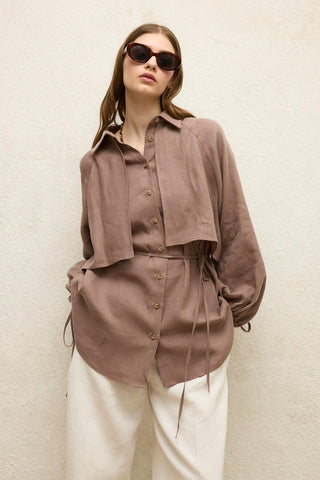 Linen Trench Shirt Dusty Rose