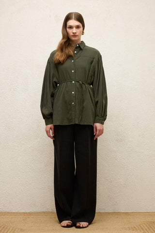 Cotton Balloon Sleeve Shirt Emerald