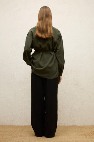 Cotton Balloon Sleeve Shirt Emerald