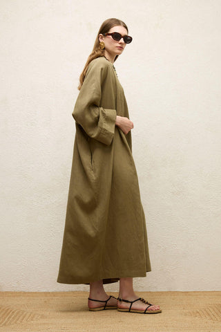Long Linen Kimono Jacket Khaki