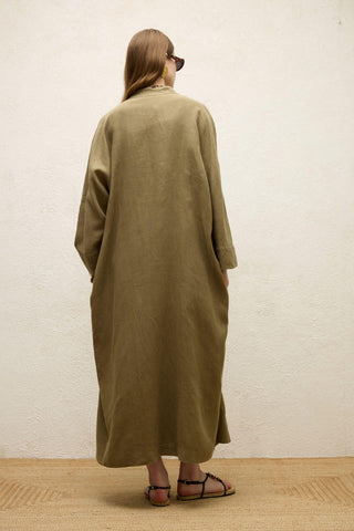 Long Linen Kimono Jacket Khaki