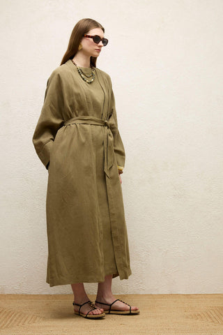 Long Linen Kimono Jacket Khaki