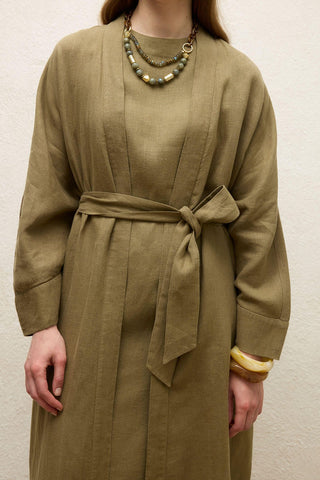 Long Linen Kimono Jacket Khaki