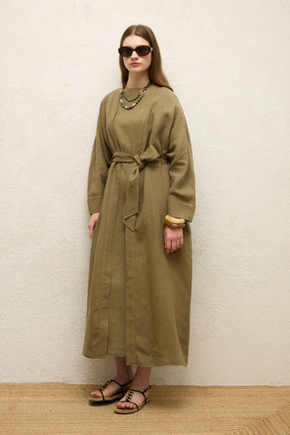 Long Linen Kimono Jacket Khaki