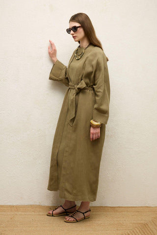 Long Linen Kimono Jacket Khaki